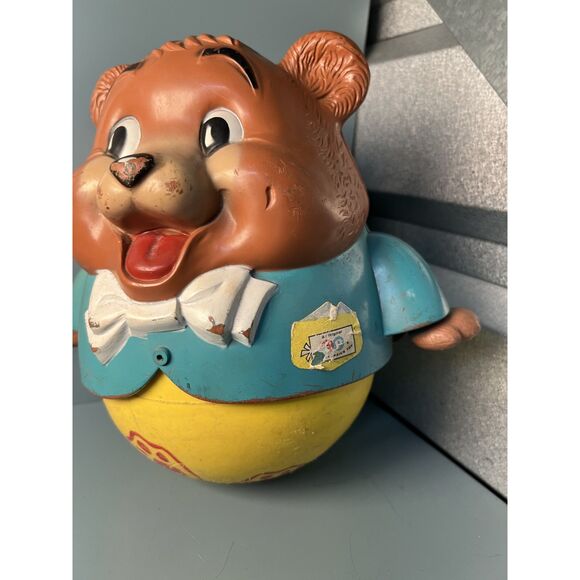 Vintage 1969 Fisher Price Roly Poly Bear Toy – Rolling Wobbly Bear Collectible - Picture 2 of 11